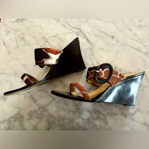 Stuart Weitzman Black and Brown Women's Wedge Sandals